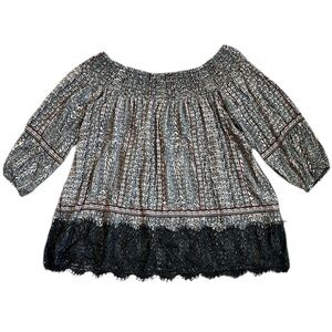 Vanessa Virginia Anthropologie Blouse Women’s M Navy Boho Lace Trimmed Flowy